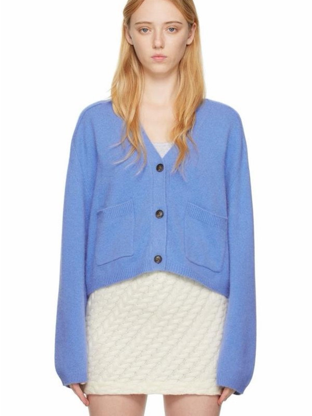 Loulou Studio Saura Oversized Blue Button V-Neck Cardigan